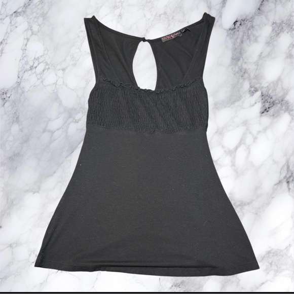 Guess Jeans Black Smocked Babydoll Tank Top Y2K - Picture 3 of 5